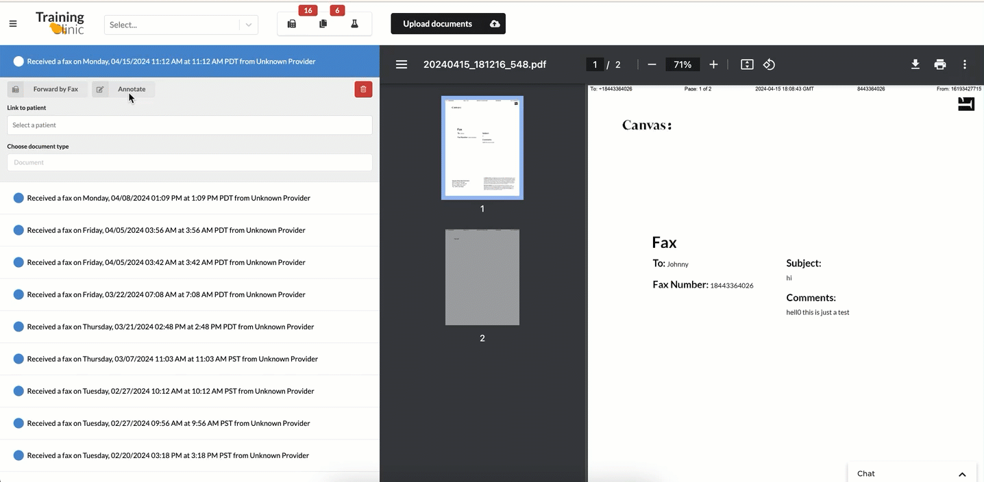 annotations forward by fax